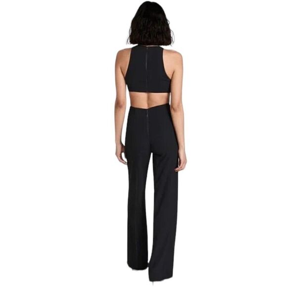 Alice Olivia Cara Jumpsuit 0 Black Cutout Crepe Pleated Sleeveless Wide Leg Fall - Picture 16 of 16